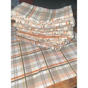 24 Handmade 14”x14.5” Plaid Brown Orange 1 Ply Cloth Table Napkins